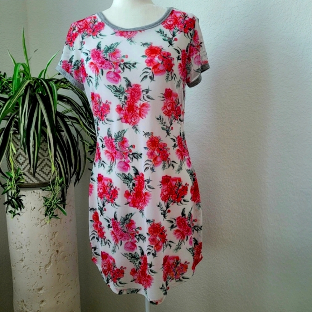 NWT No Comment Women's Mini Dress White/Pink Floral, Sz L